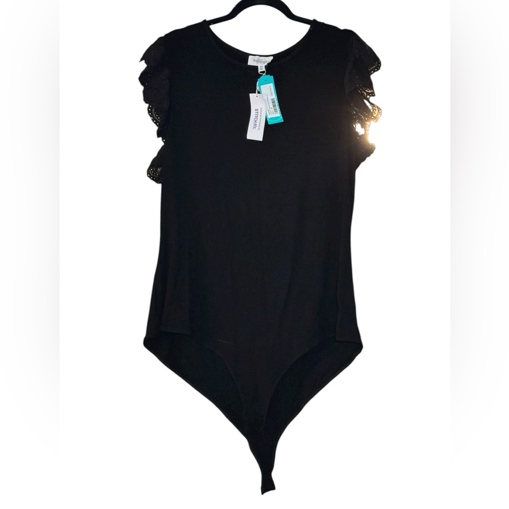 NWT Kaileigh Black Ruffle Cap Sleeve Bodysuit Sz 3X